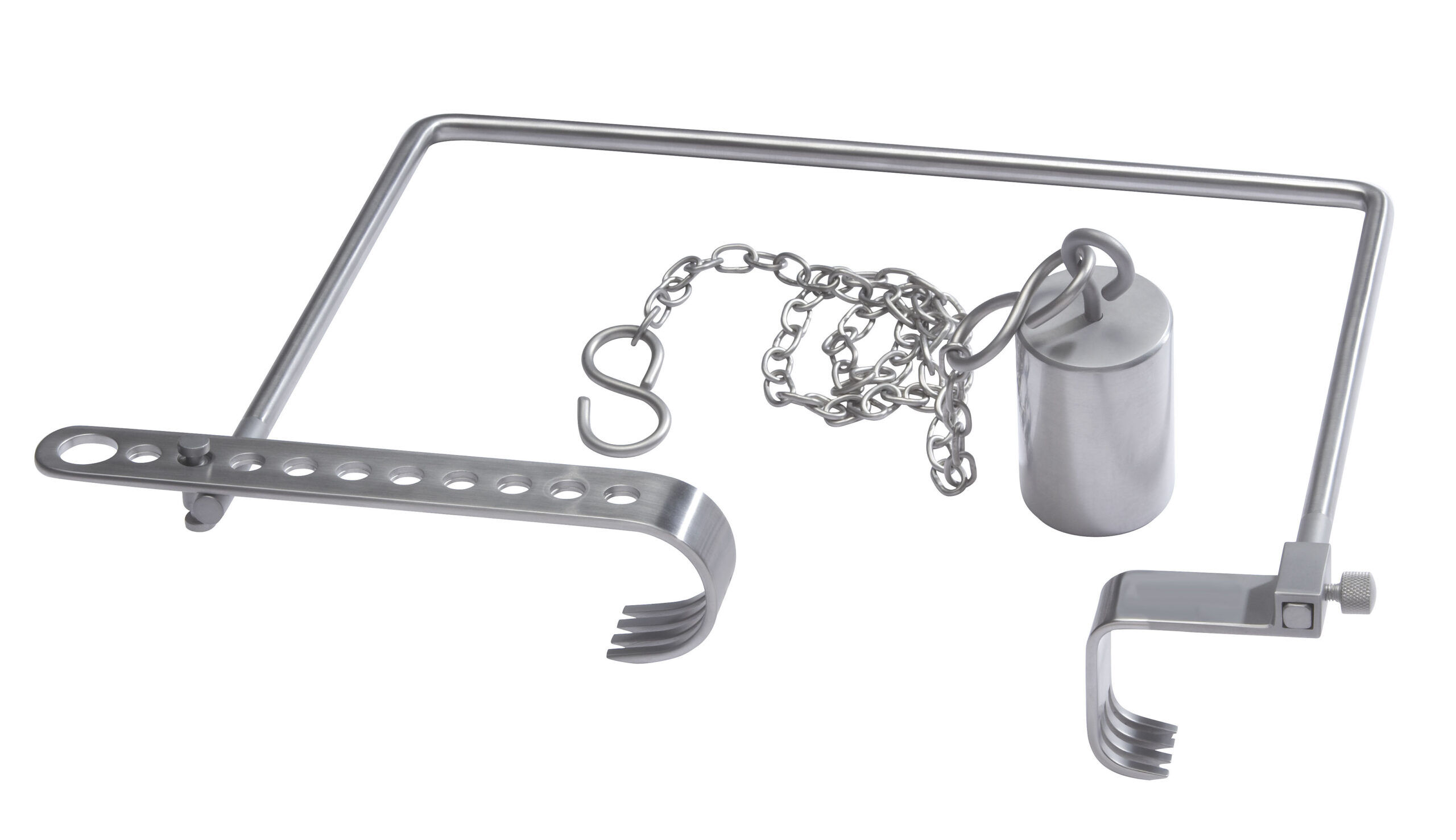 Charnley Initial Incision Retractor Set comprising of (Frame, Weight and Chain, Standard Short Blade 45mm Deep & Standard Long Blade 40mm Deep) - Bolton Surgical