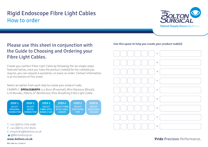 Fibre Light Cables – Order Form - Bolton Surgical