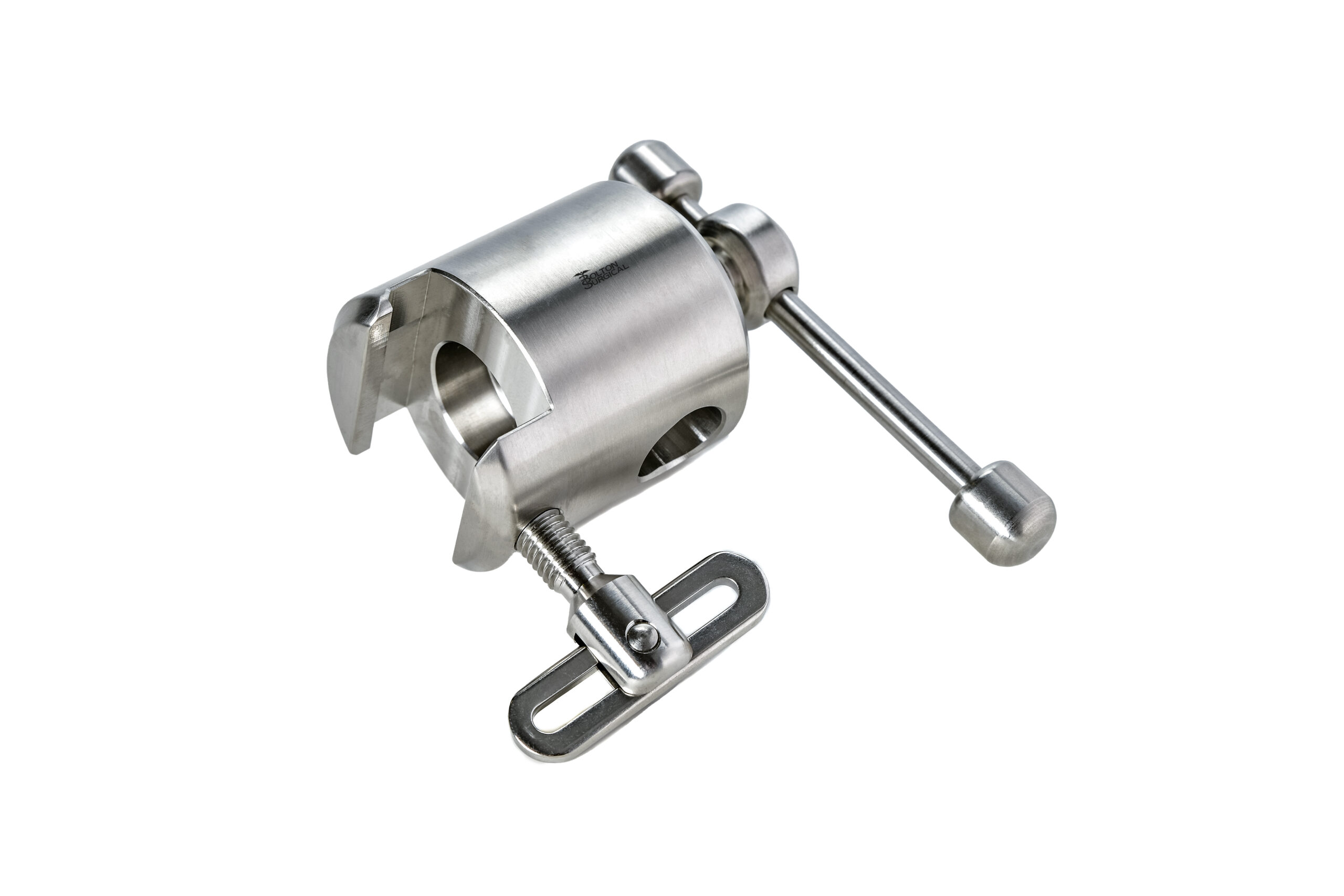 Bolton Vertical Table Clamp – for fixing Vertical Posts with a maximum diameter of 16mm.  Made to fit all commonly used table rail systems. - Bolton Surgical