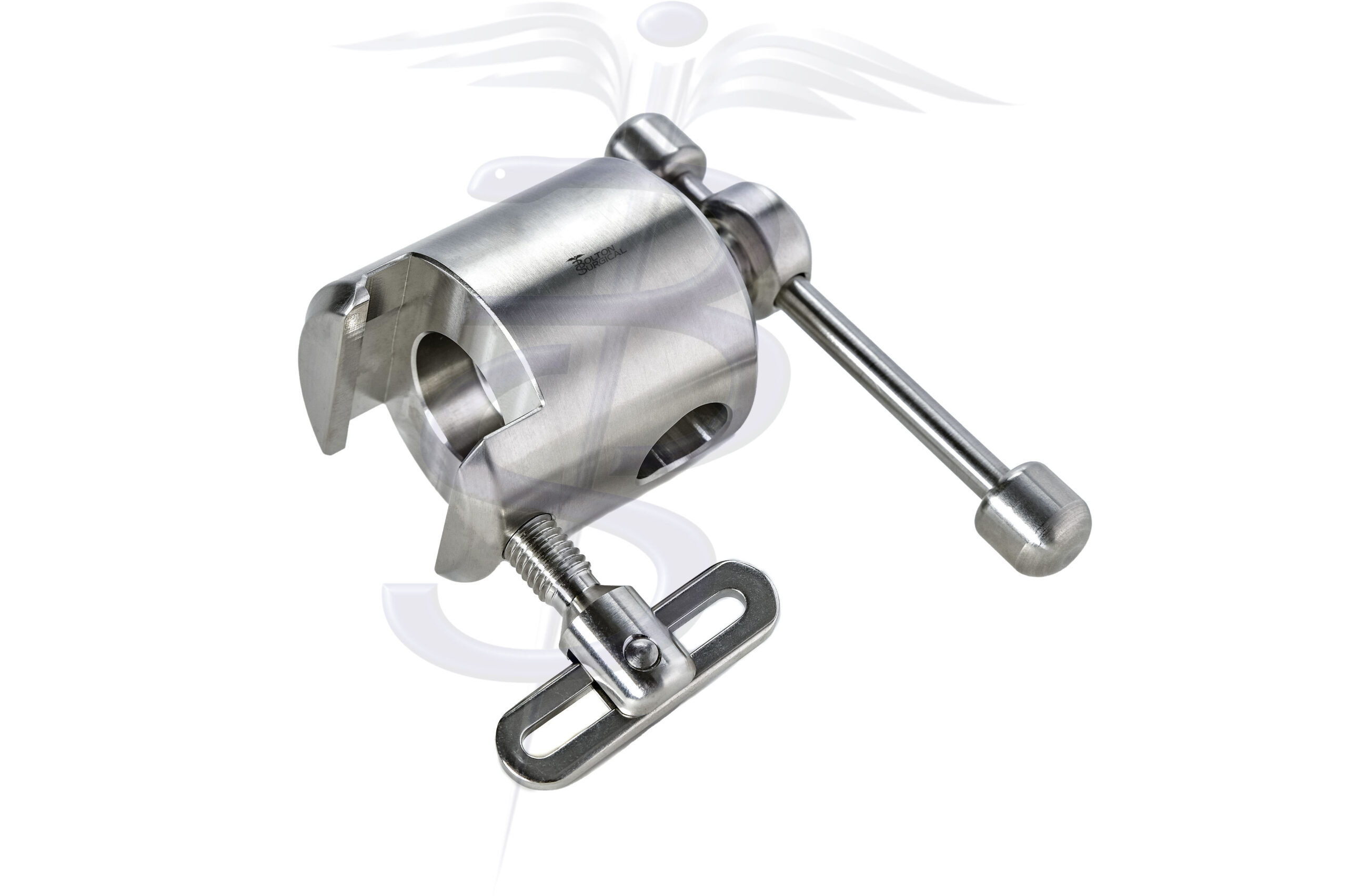 Bolton Vertical Table Clamp – for fixing Vertical Posts with a maximum diameter of 16mm.  Made to fit all commonly used table rail systems. - Bolton Surgical