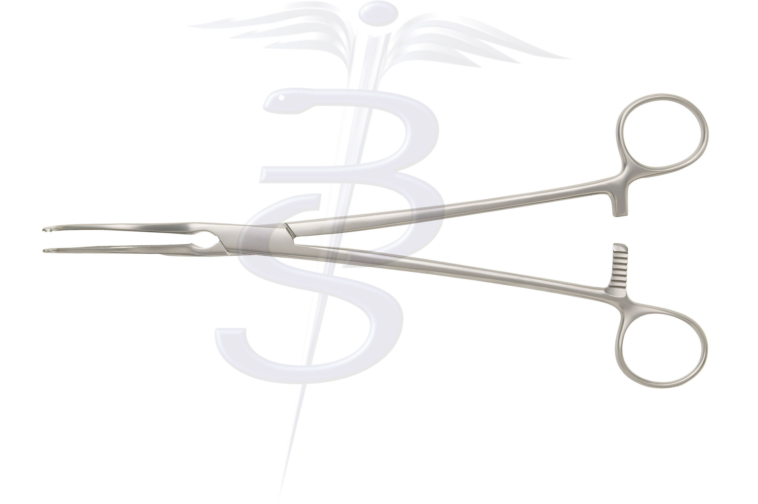 Herrick Kidney Pedicle Clamp Double Angled 80mm 1 x 2 Debakey Atraumatic Jaw Overall Length 265mm - Bolton Surgical