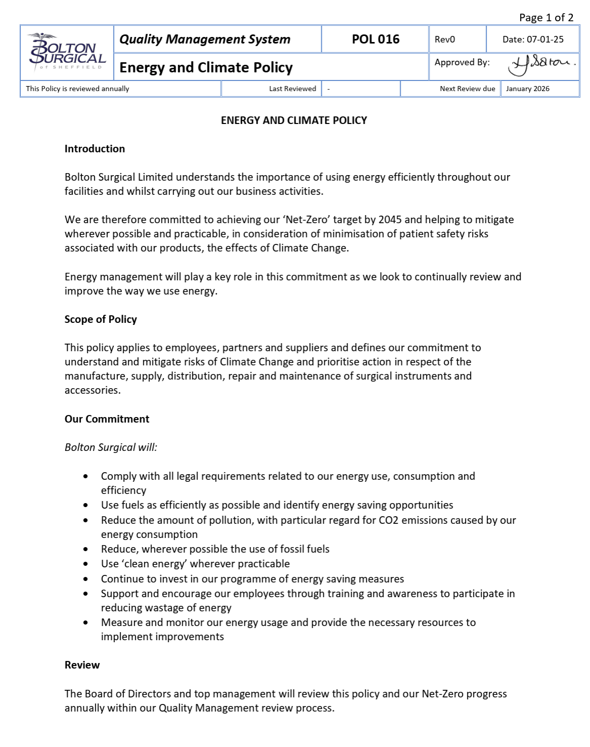 Energy and Climate Policy - Bolton Surgical