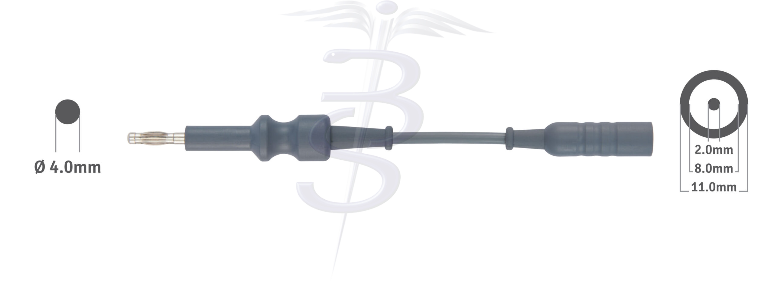 Cable Monopolar 4mm Pin Generator Connnector with 2mm Pin in 8mm Socket to fit Wolf / Storz Resectoscope - Bolton Surgical