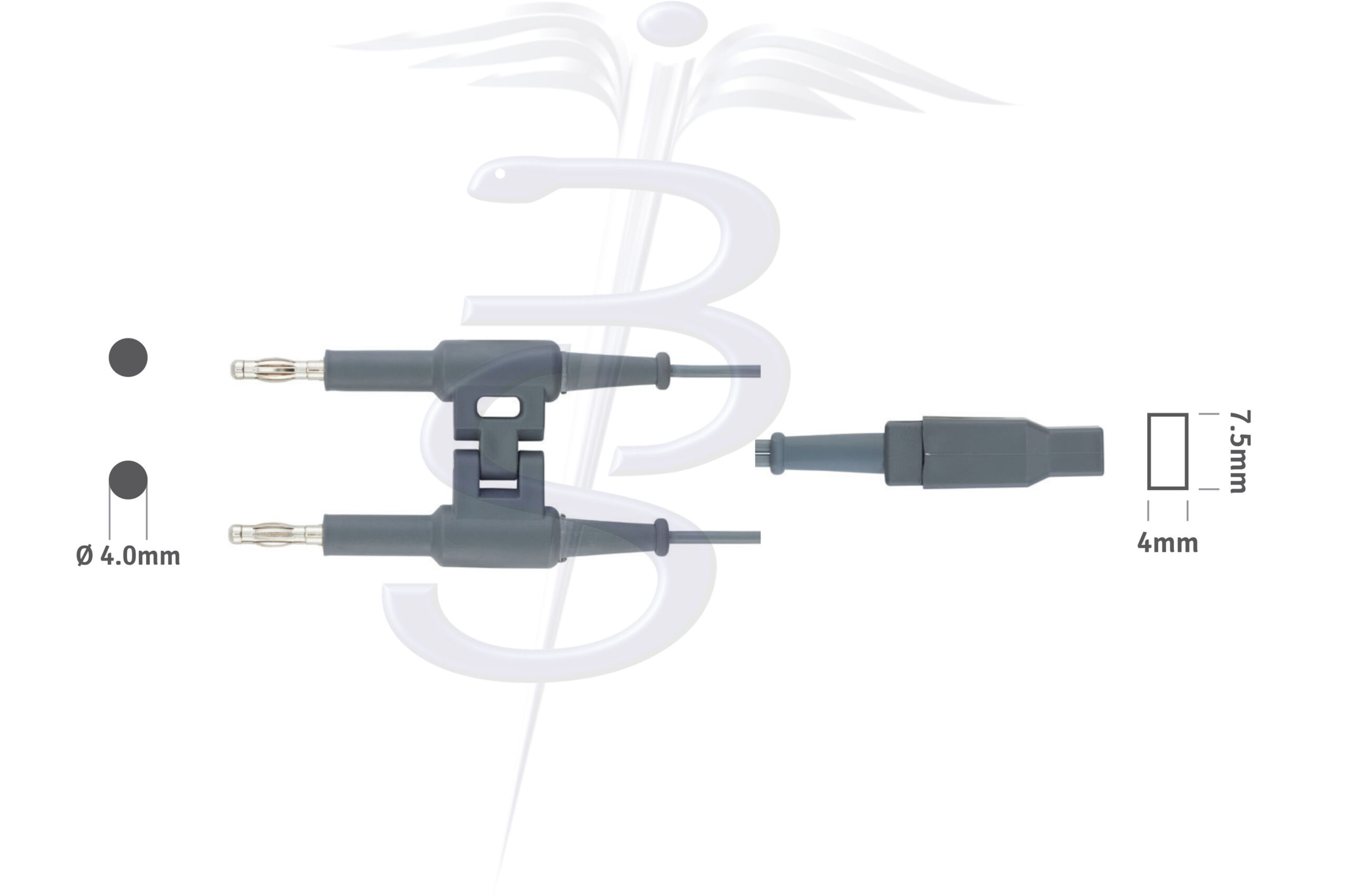 Cable Bolton-230 Bipolar 4.0mm Twin Pin Generator Connector to fit Euro Forceps 3 Metres - Bolton Surgical