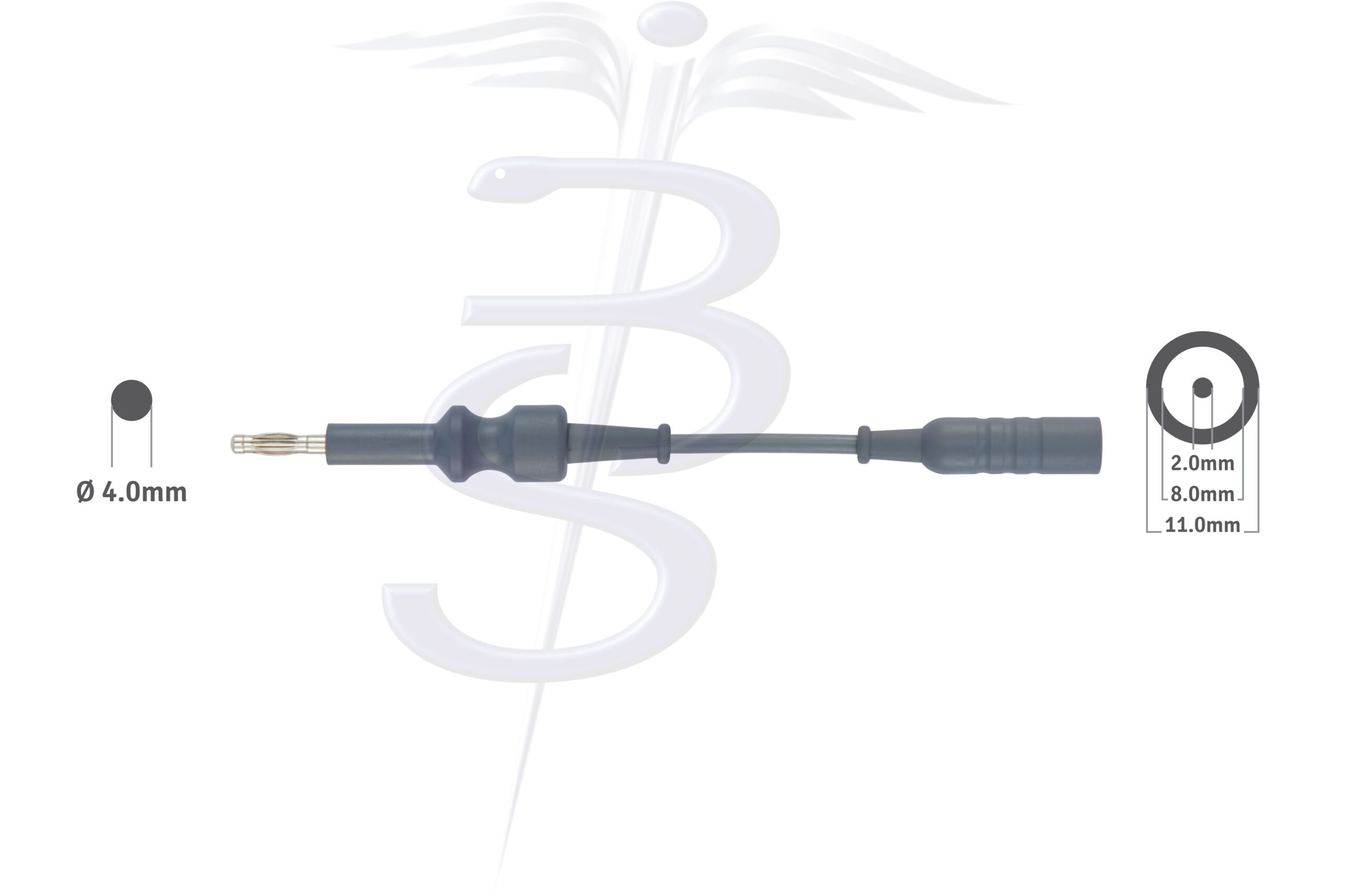 Cable Monopolar 4mm Pin Generator Connnector with 2mm Pin in 8mm Socket to fit Wolf / Storz Resectoscope 5 Metres - Bolton Surgical