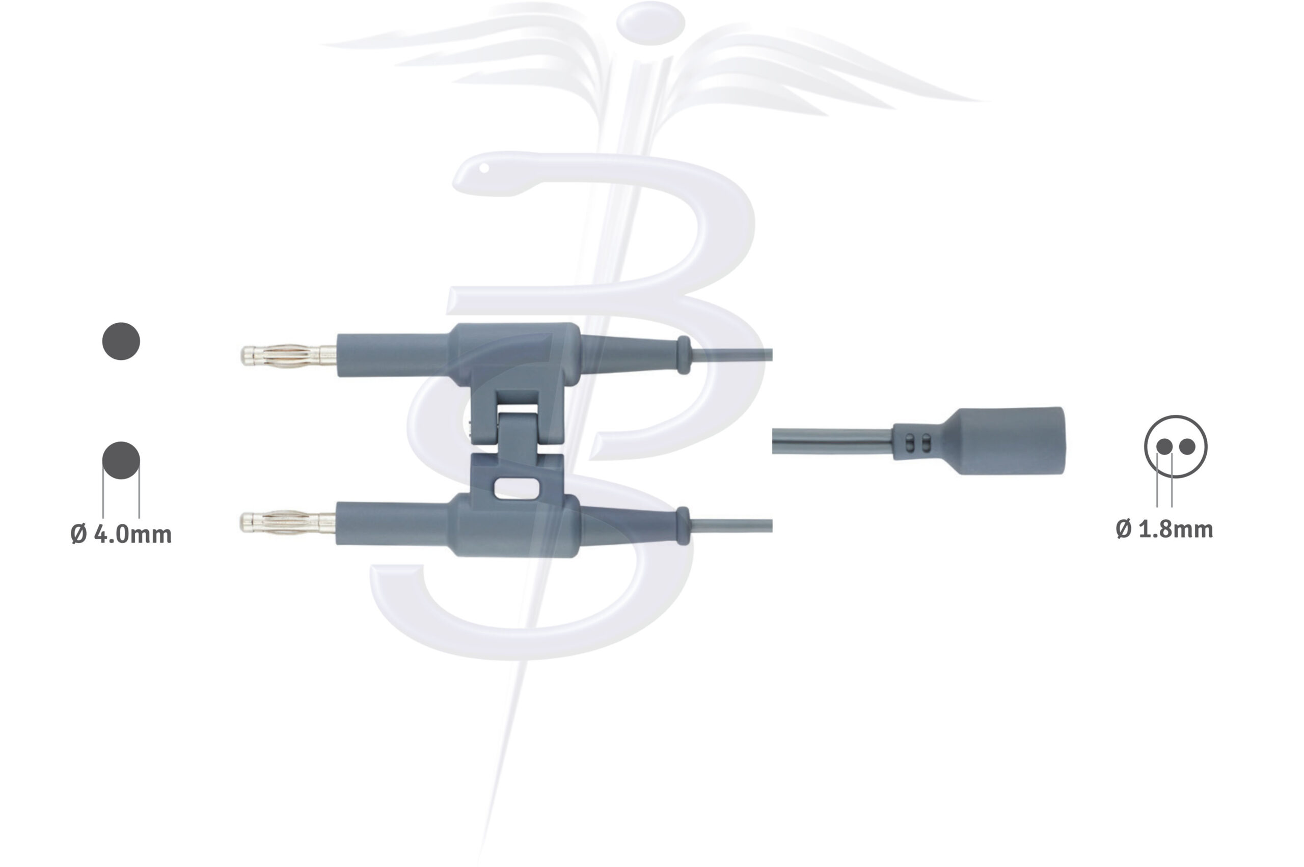 Cable Bolton-230 Bipolar 4.0mm Twin Pin Generator Connector with Double 1.8mm Pin Socket to fit US Forceps 5 Metres - Bolton Surgical